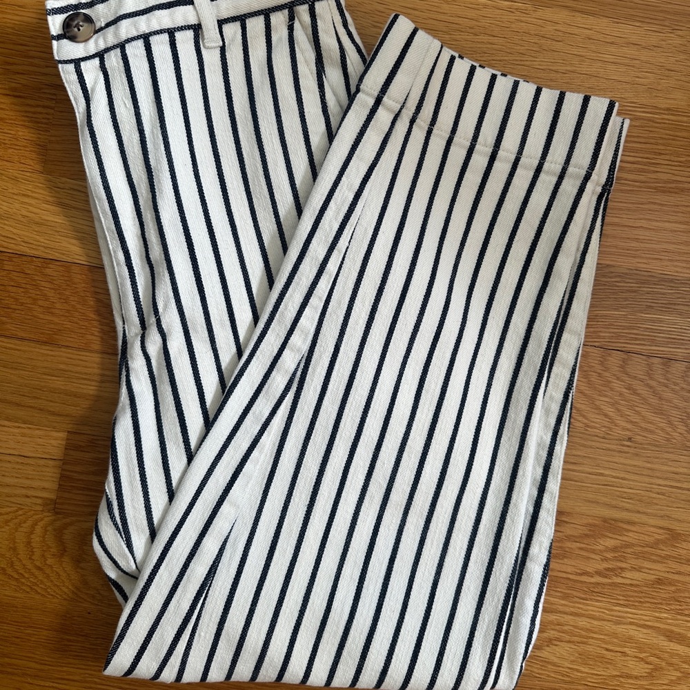 Madewell Tapered Pants In Stripe White Denim High Rise Denim Jeans  Size 26